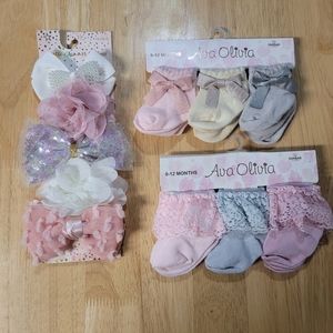 Ava Olivia socks Lace and Bow Lot with Danbar Bow‎ Clips